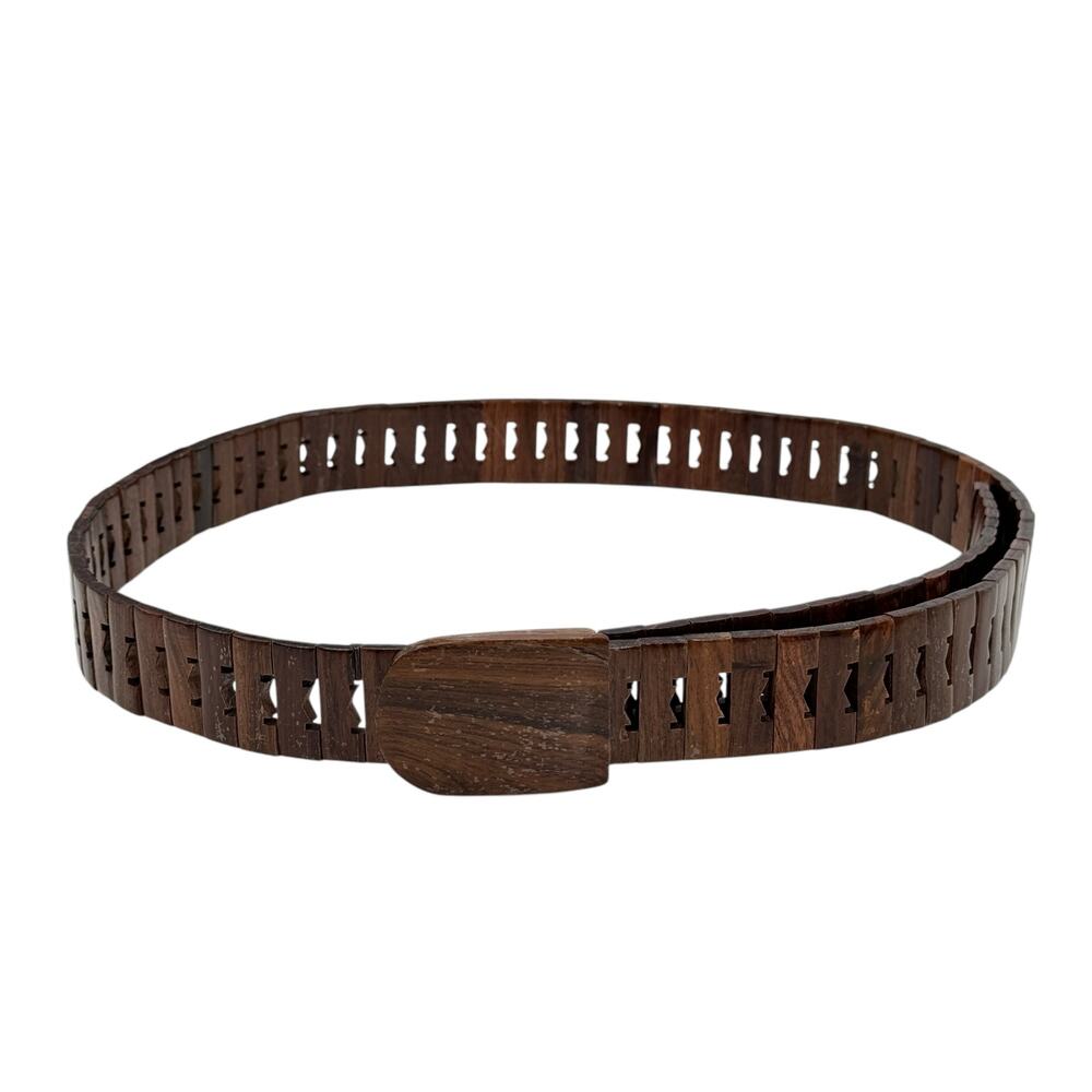 Vintage Wood Articulated Belt Women’s SZ 37 Boho Unique Hippie 70s Rustic Art